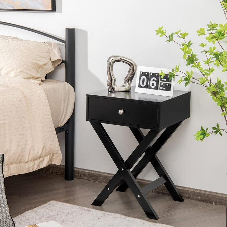Black_X-Shape_1_Drawer_Stool_Side_Table