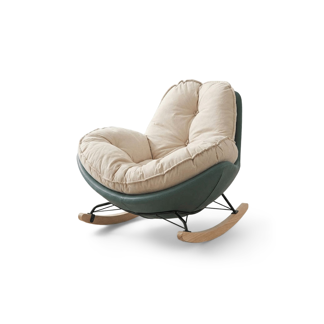 Mint green shell with curved rocker runners, three-quarter view