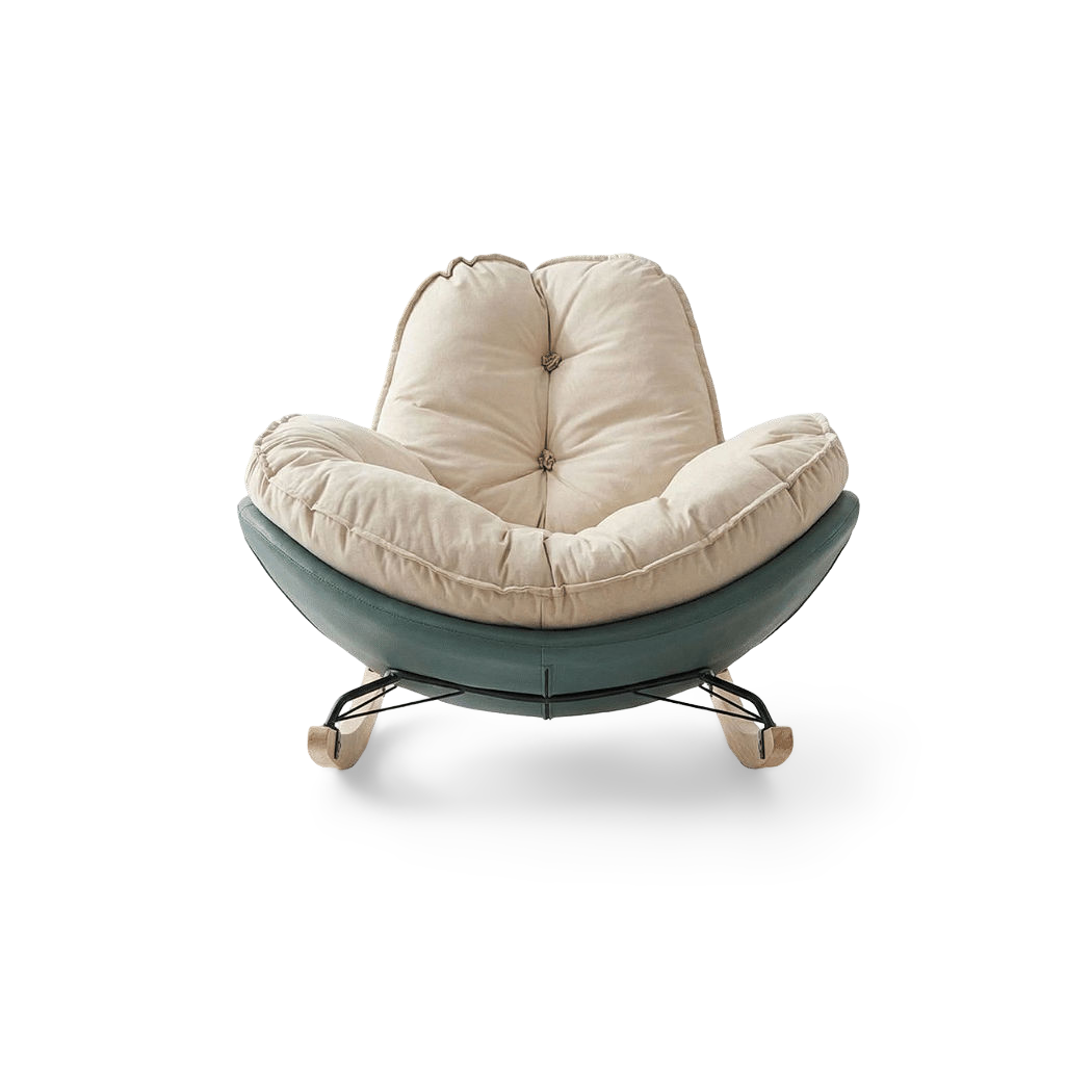 Mint green shell with a cream tufted cushion, front view