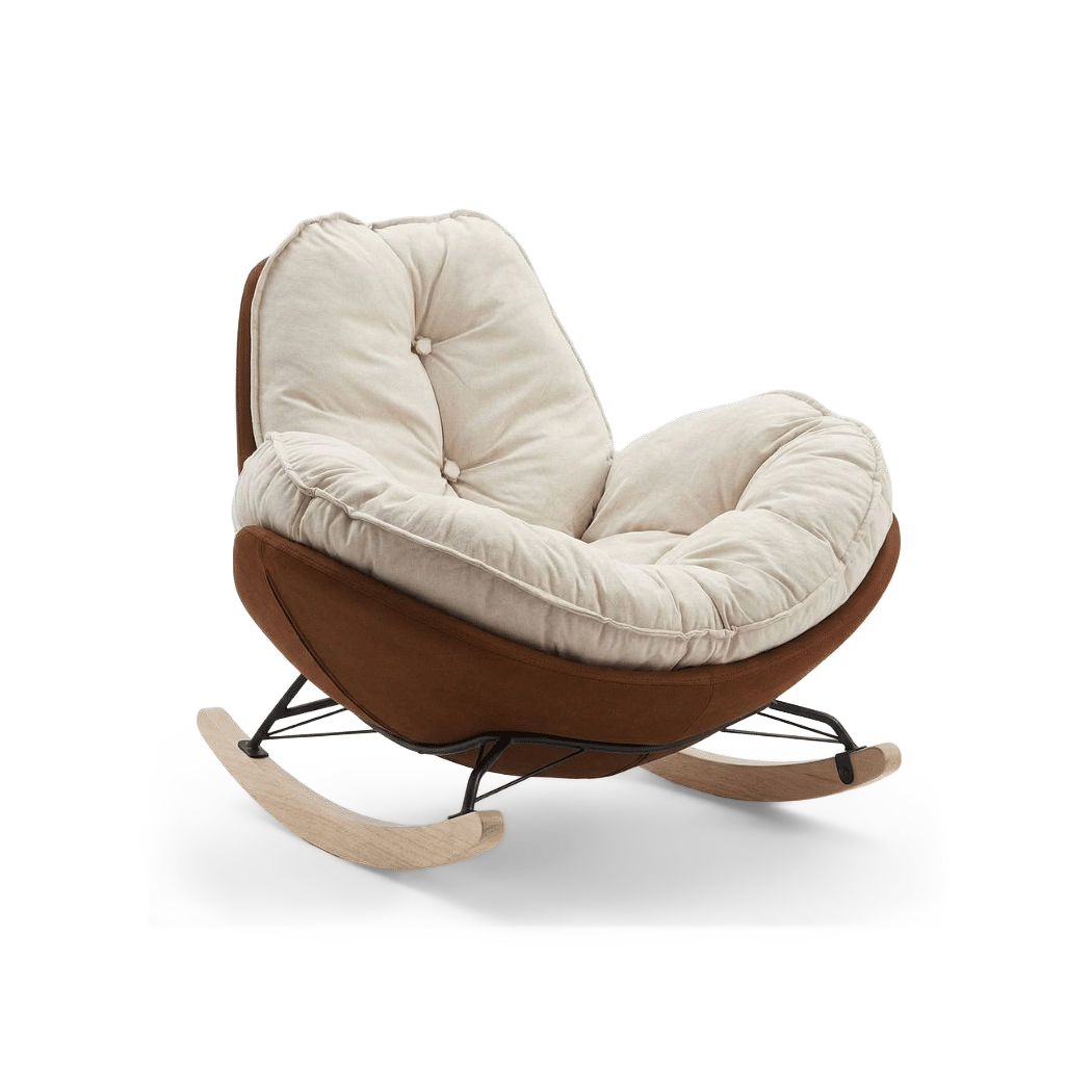Off-white cushion on a brown base, three-quarter view