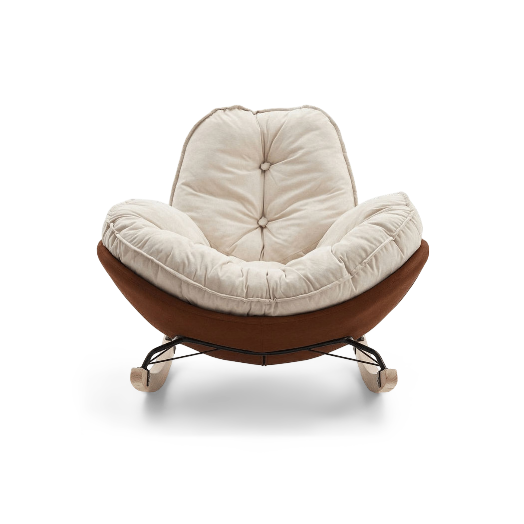 Off-white cushion on a brown base, front view