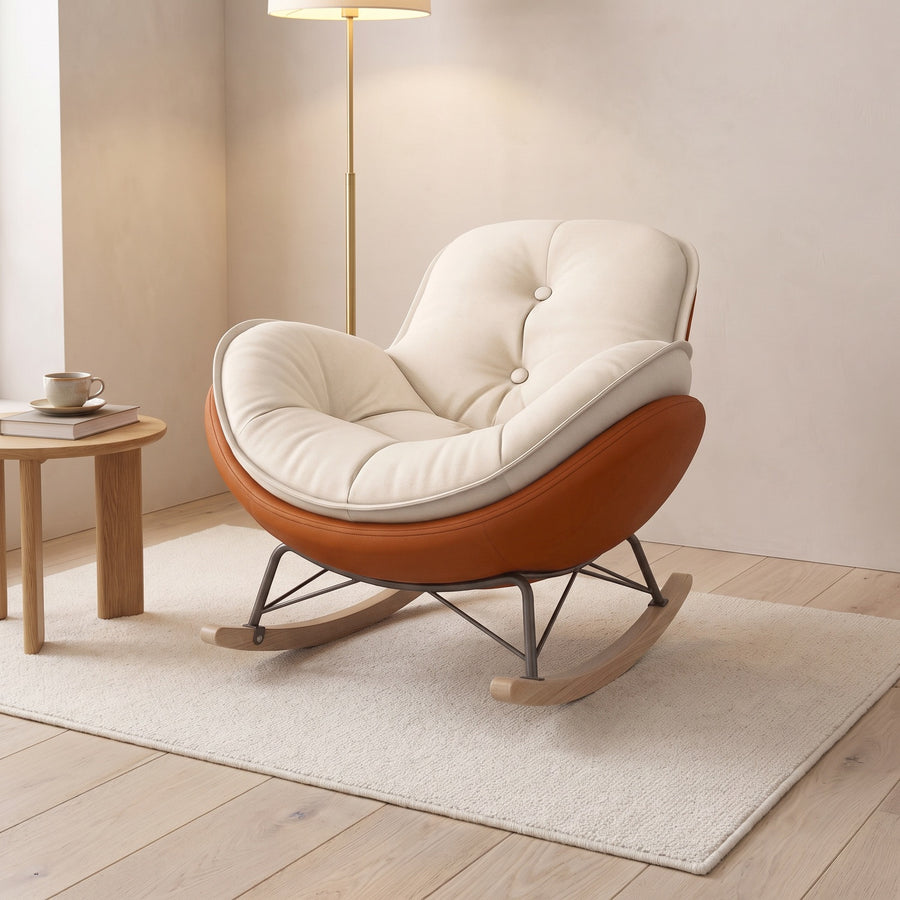 Rocking Lounge Chair, Oversized Suede Cushion, Metal Frame