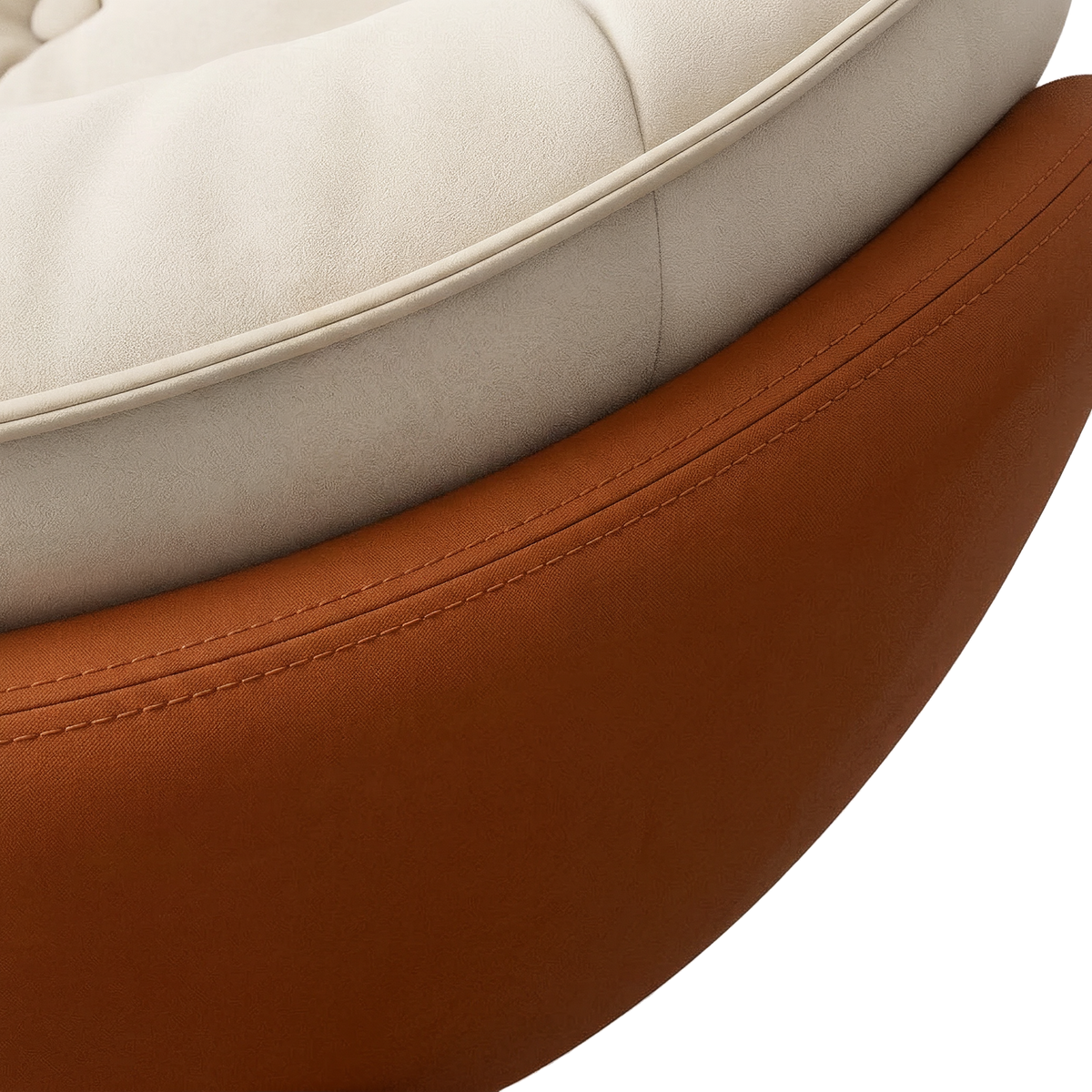 Stitched outer shell and rim of the lounge chair (close-up detail)