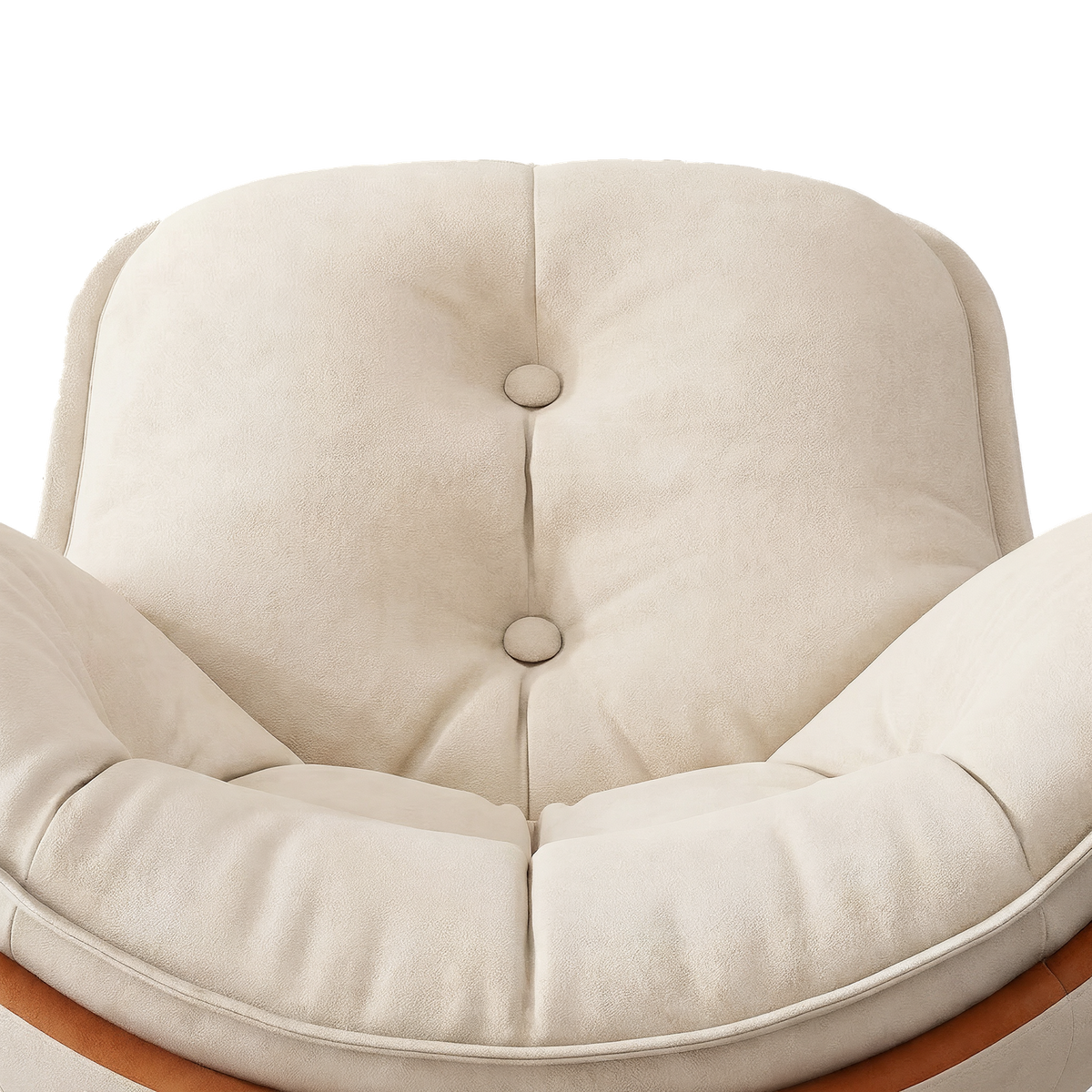 Soft suede cushion surface with tufted stitching (close-up detail)