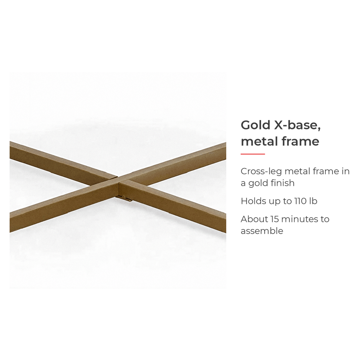 Specification card for the gold metal X-base (feature callout)