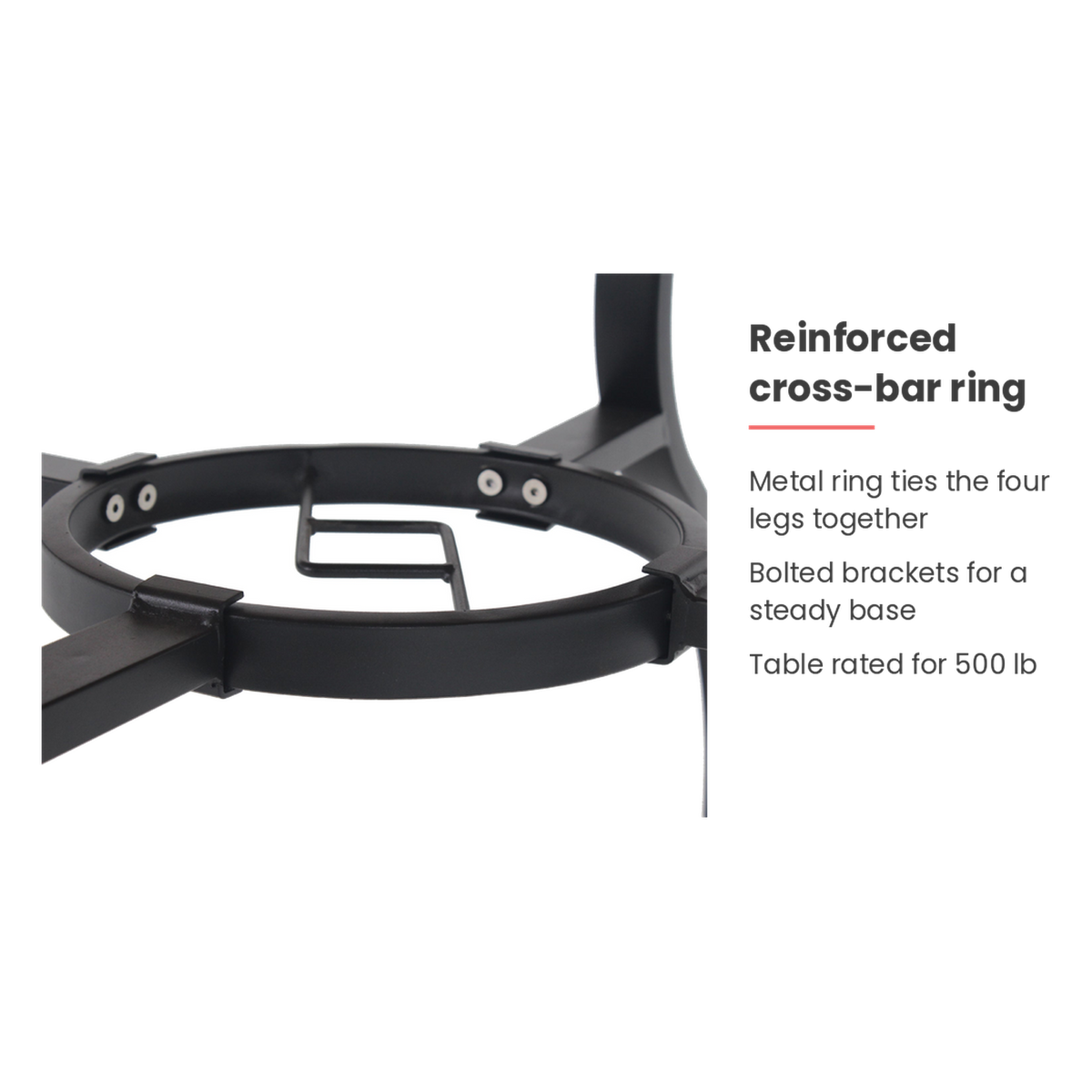 Cross-bar ring feature card for the round outdoor dining set (feature callout)