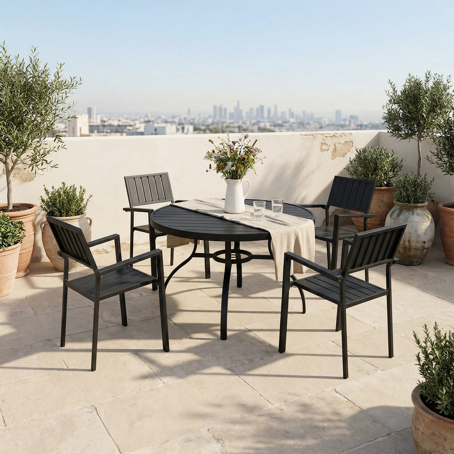 Round Outdoor Dining Set With Umbrella Hole Table and 4 Armchairs
