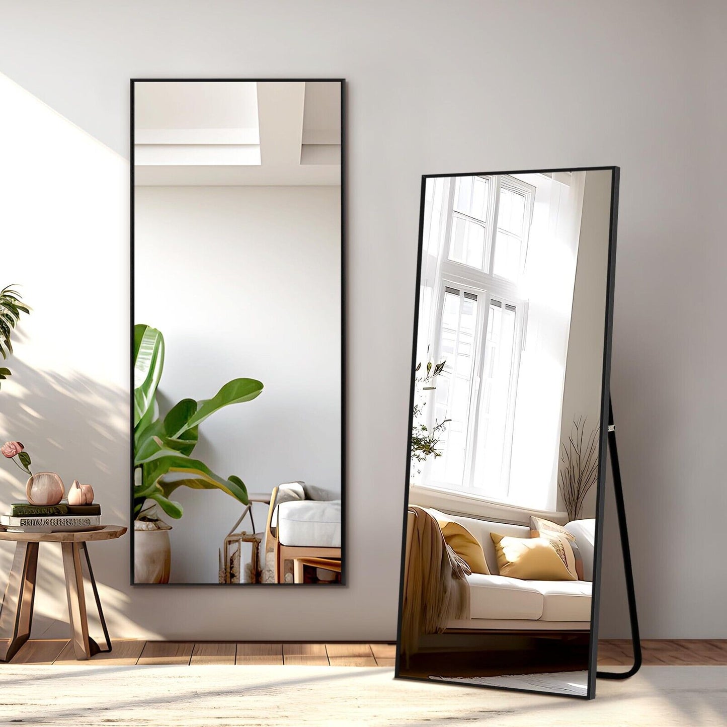 Full Length Mirror with Stand, 56"X19" Aluminum Alloy Frame Floor Mirror, Black,