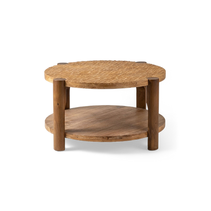 Round solid wood coffee table, rotated view