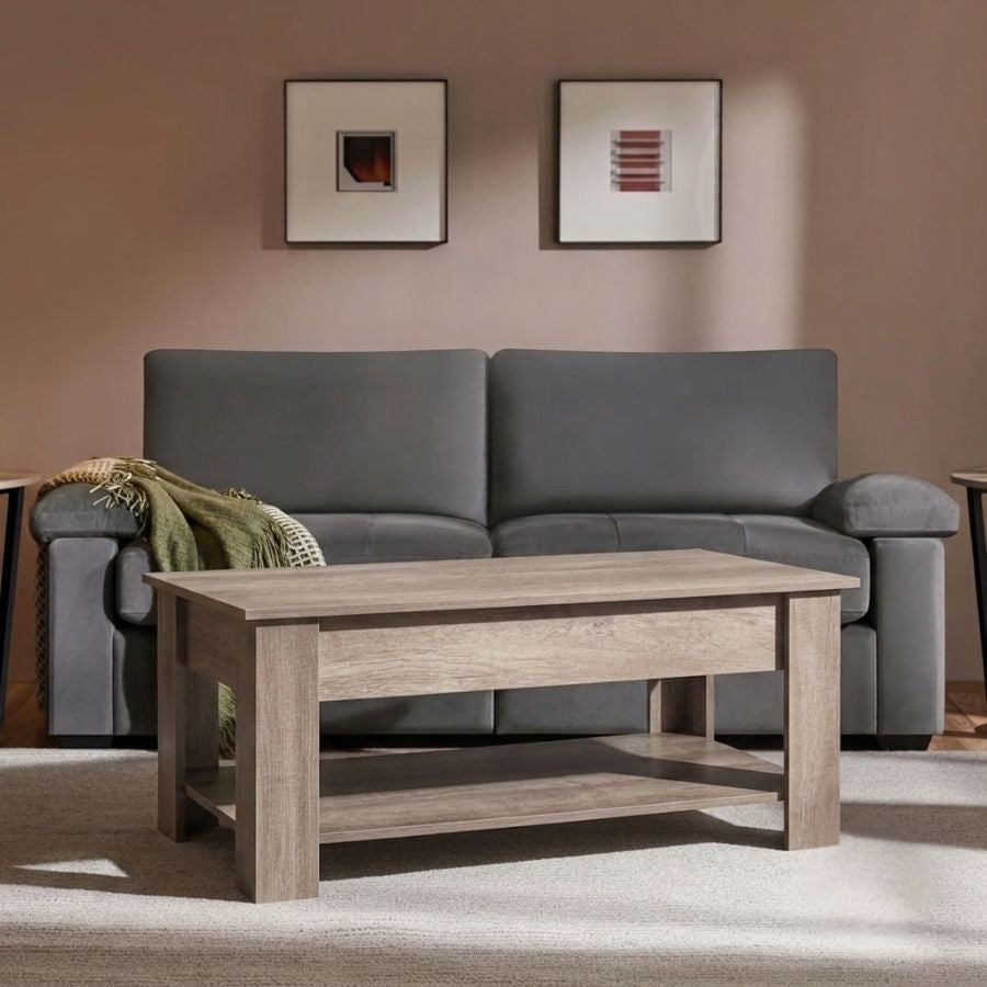 Sleek side profile of the adjustable table set, highlighting the space-saving industrial design and walnut wood finish.
