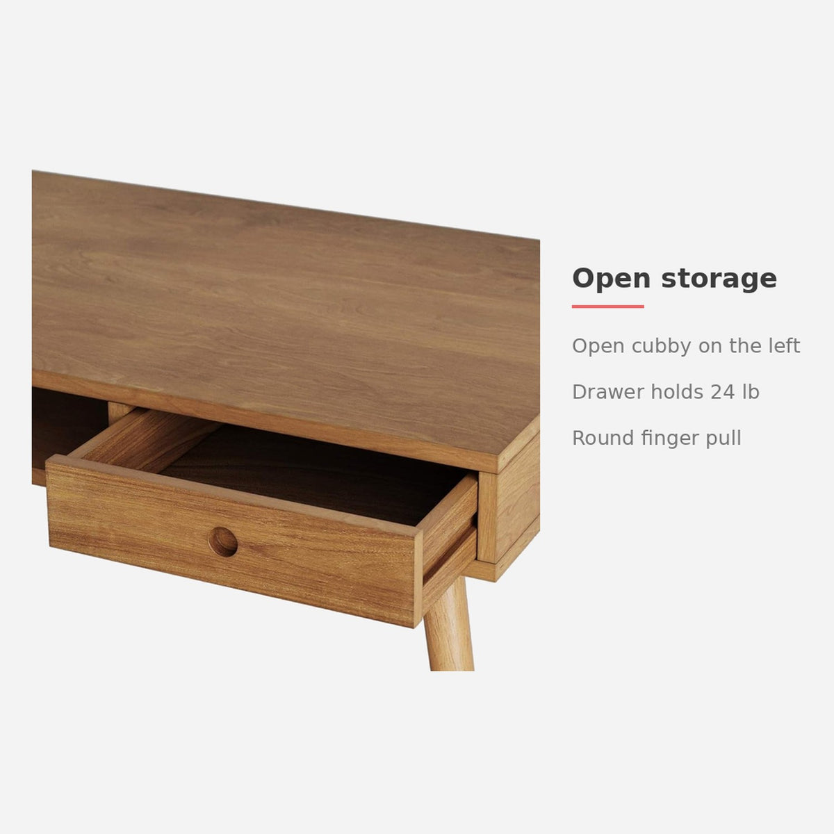 Spec card: open cubby and one drawer