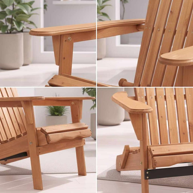Set of 2 solid hemlock wooden folding Adirondack chairs; lightweight and portable outdoor seating for garden, deck, or fire pit.