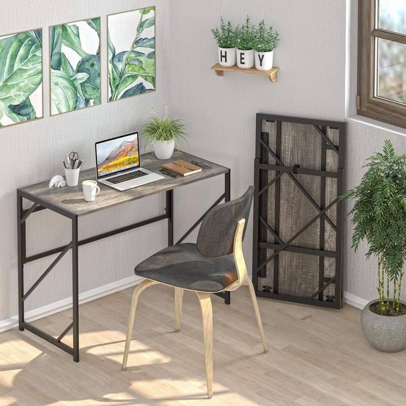 Space-Saving Folding Desk | Home Office Computer Desk | No Assembly Required | Black Oak