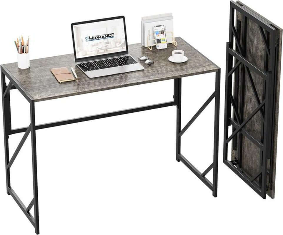 Space-Saving Folding Desk | Home Office Computer Desk | No Assembly Required | Black Oak