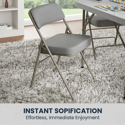 2-Pack Hercules Folding Chairs with Fabric Seats; cushioned, space-saving, quick-fold design for home or ev (feature callout)