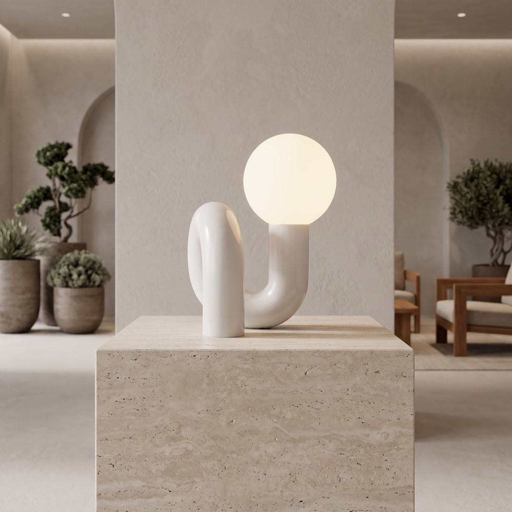 Modern Spiral Bedside Table Lamp styled on a nightstand, room view (room)