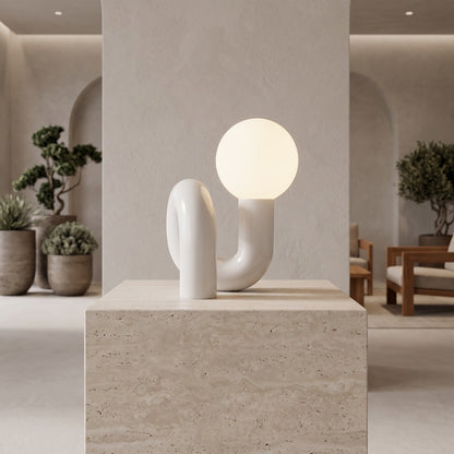 Modern Spiral Bedside Table Lamp styled on a nightstand, room view (room)