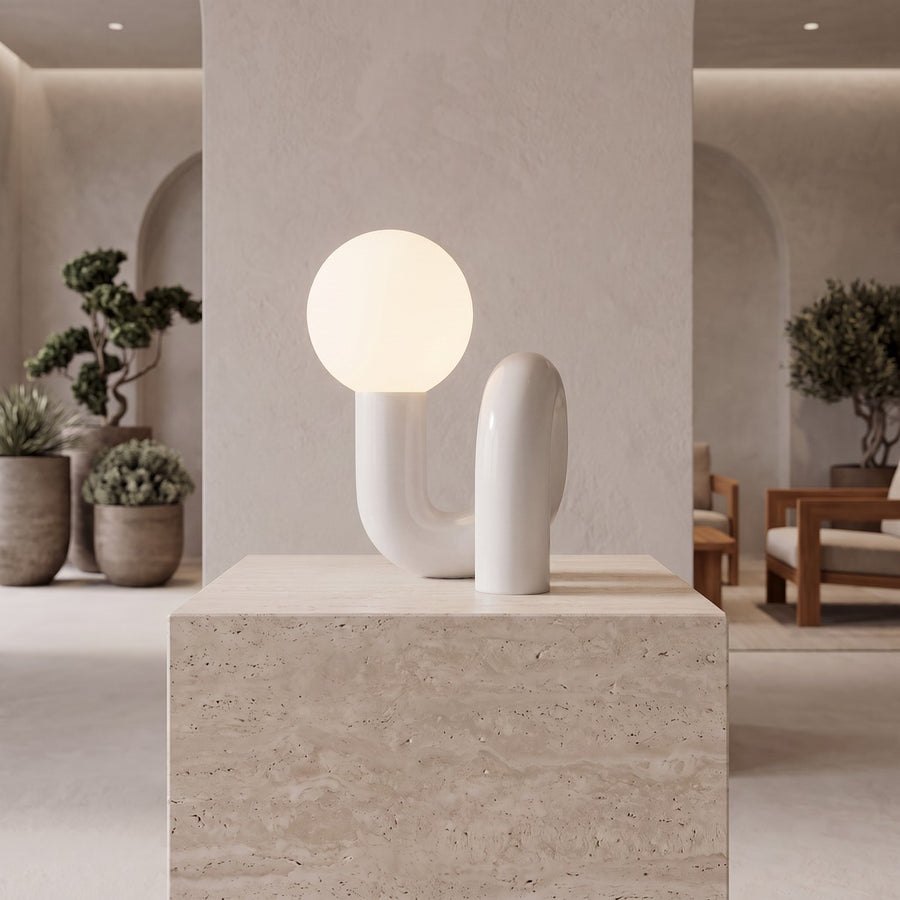 Spiral Ceramic Table Lamp with Frosted Glass Globe