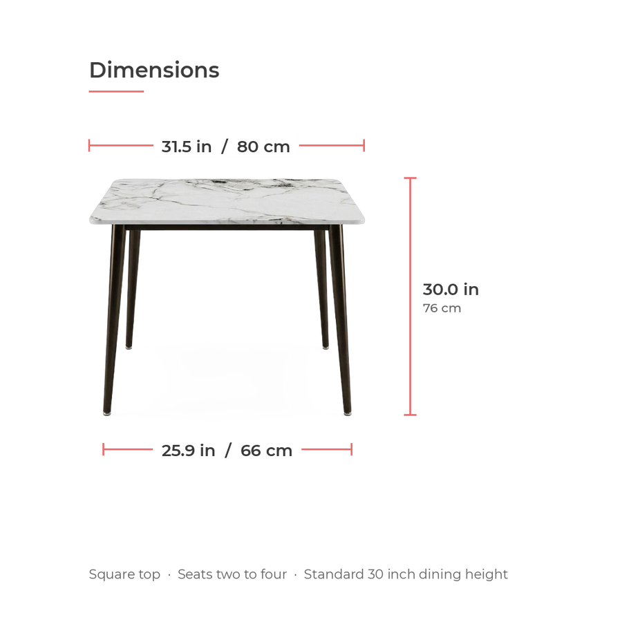 Square Sintered Stone Dining Table 31.5 Inch Modern Kitchen