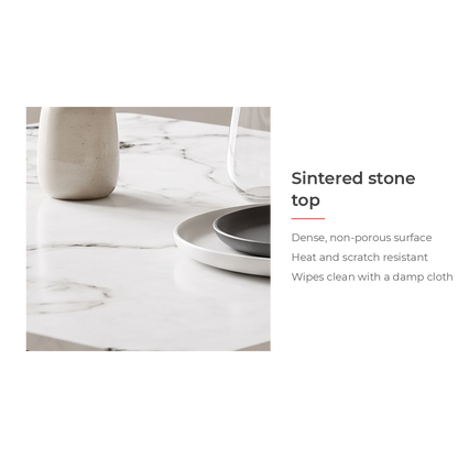 Sintered stone top - dense non-porous surface, heat and scratch resistant (feature callout)