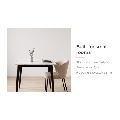 Built for small rooms - 31.5 inch square footprint seating two to four (feature callout)