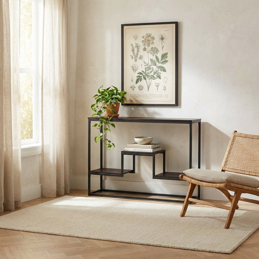 Metal Console Table With Shelves, 48 Inch Espresso