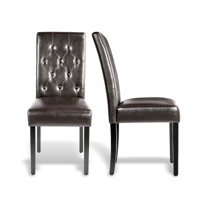 Tufted faux leather dining chair detail on a #f3f3f3 studio background