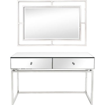 Stylish Mirror Dresser Set With Stainless Steel Base Storage