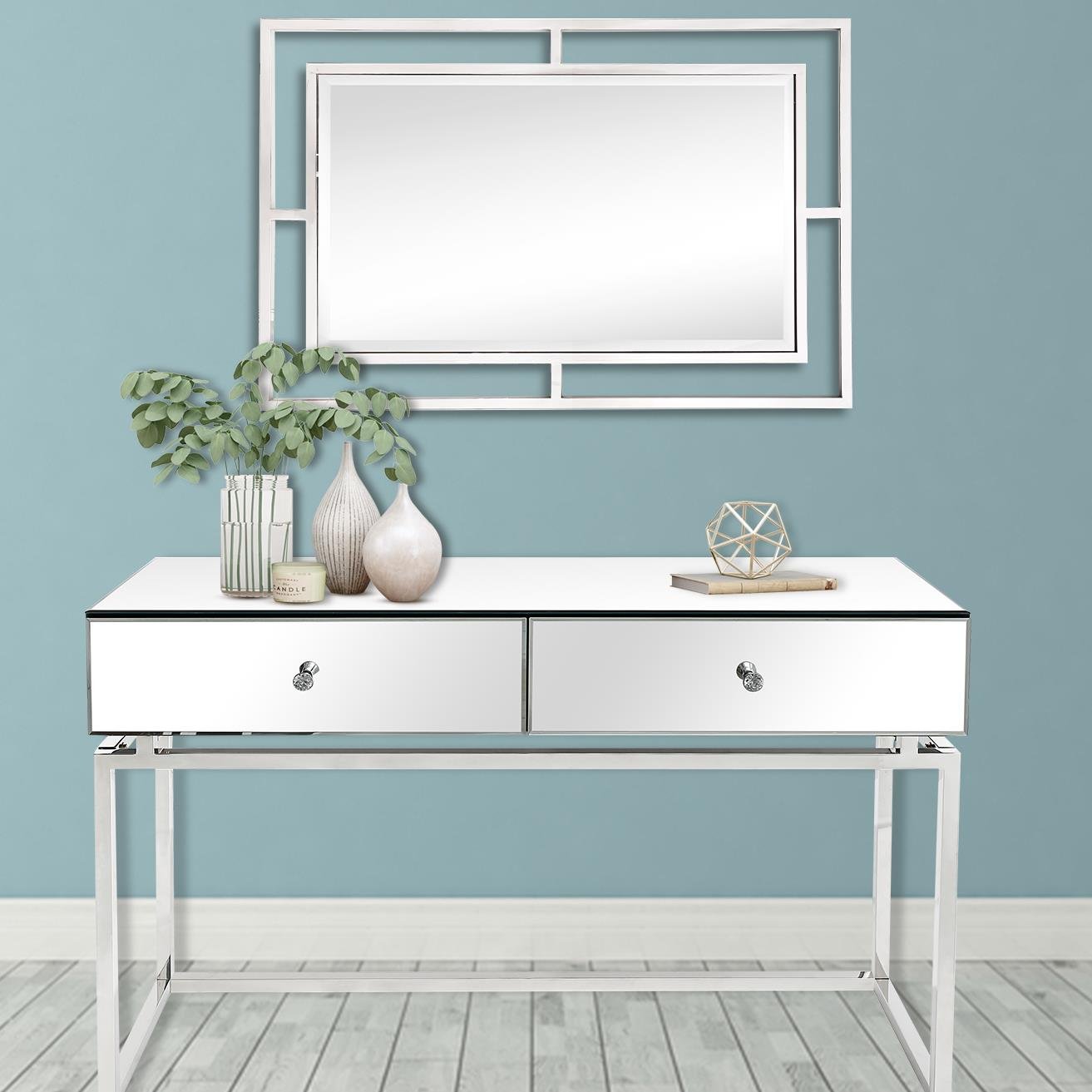 Mirror Dresser Set With Stainless Steel Base Storage