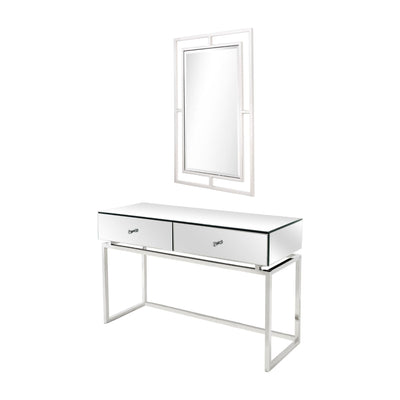 Stylish Mirror Dresser Set With Stainless Steel Base Storage