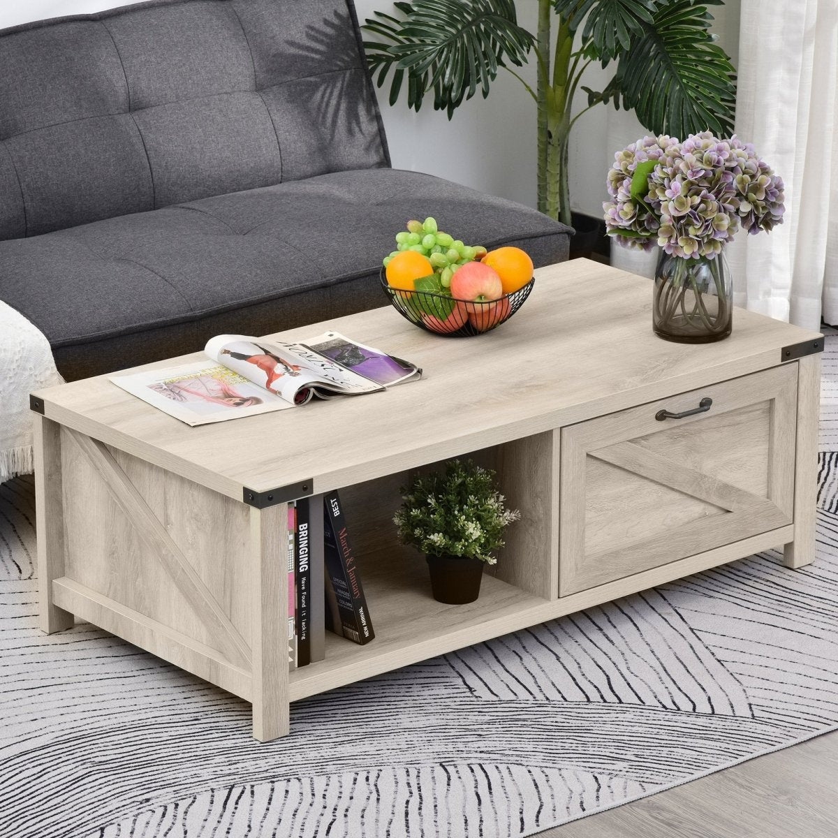 Stylish White Oak Coffee Table Side End Table With Drawer Storage