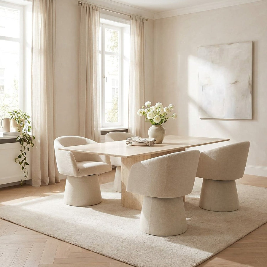 Swivel Dining Chairs Set of 4, Cream Boucle Barrel