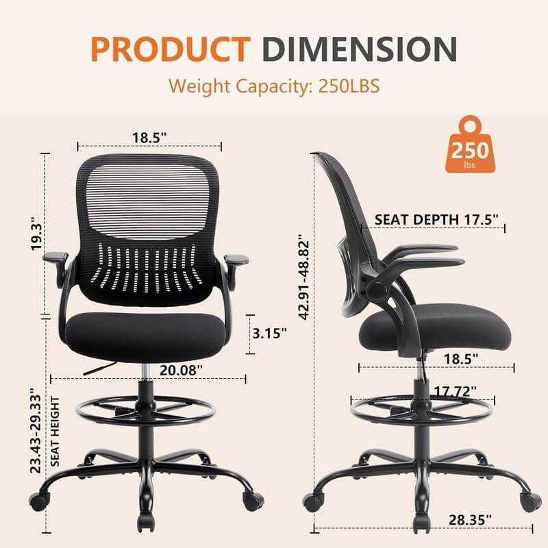 Tall Office Chair, Standing Desk Chair with Thicker Seat