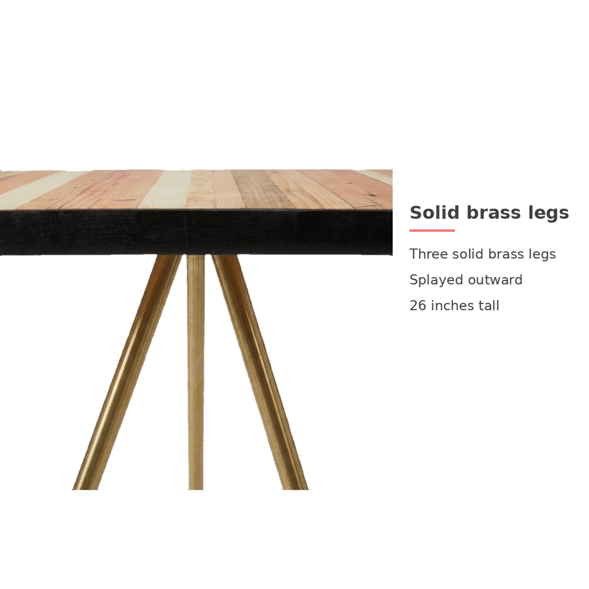 Solid brass tripod legs feature callout (feature callout)