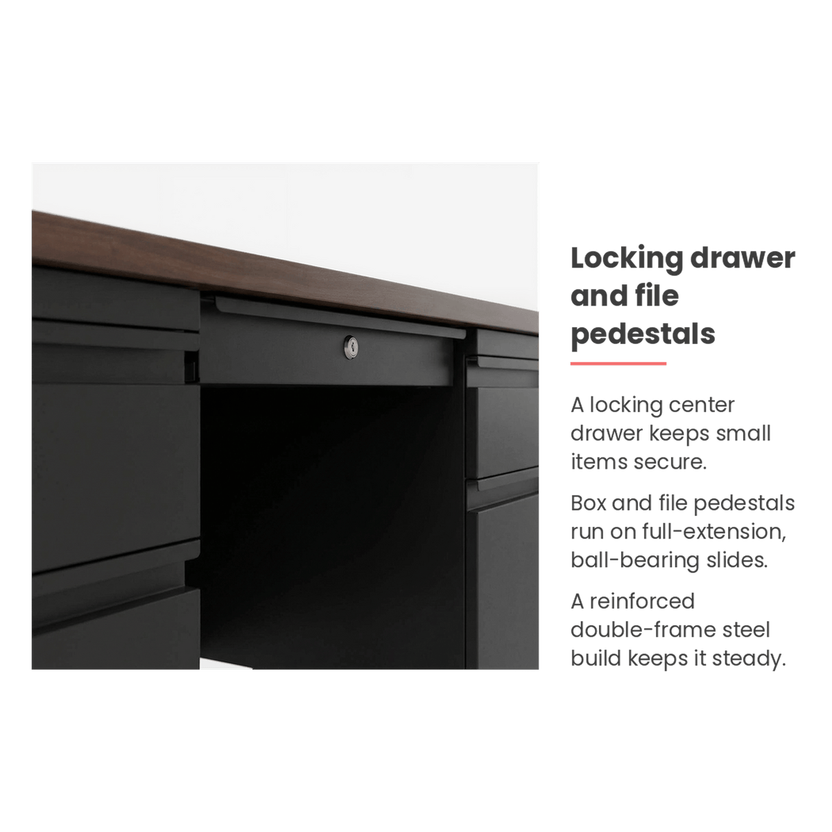Teacher's desk drawer specifications (feature callout)