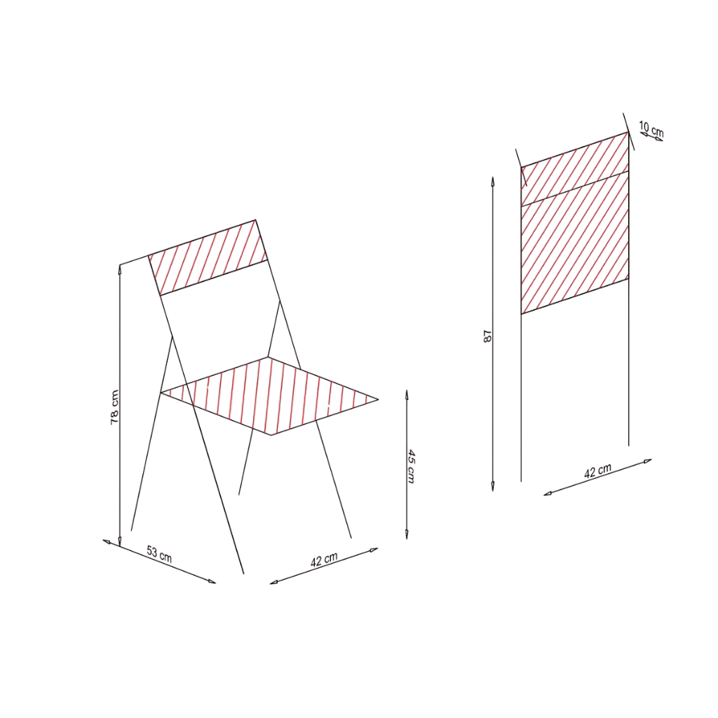 Detailed dimension chart highlighting the slim profile of a teak folding chair when closed for compact storage measurements.