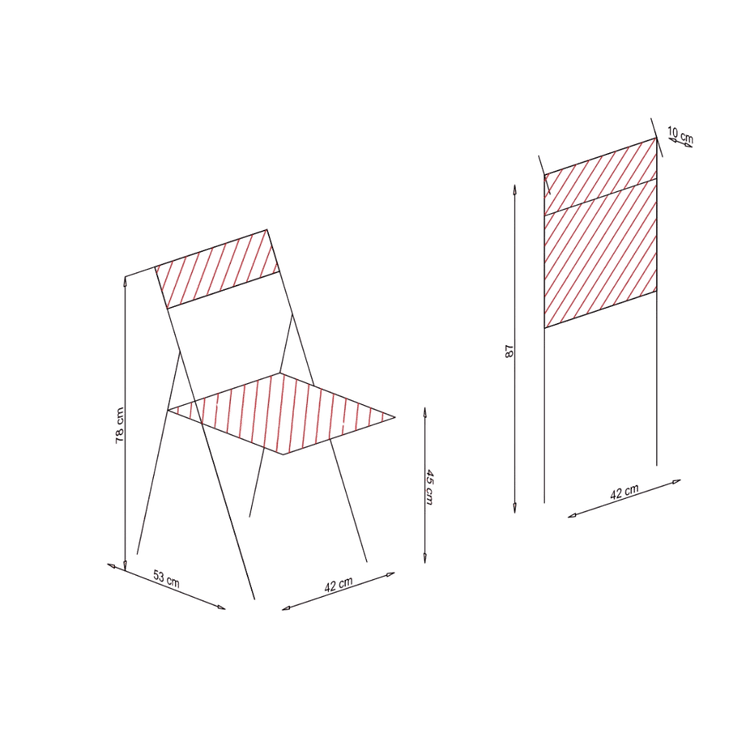 Detailed dimension chart highlighting the slim profile of a teak folding chair when closed for compact storage measurements.