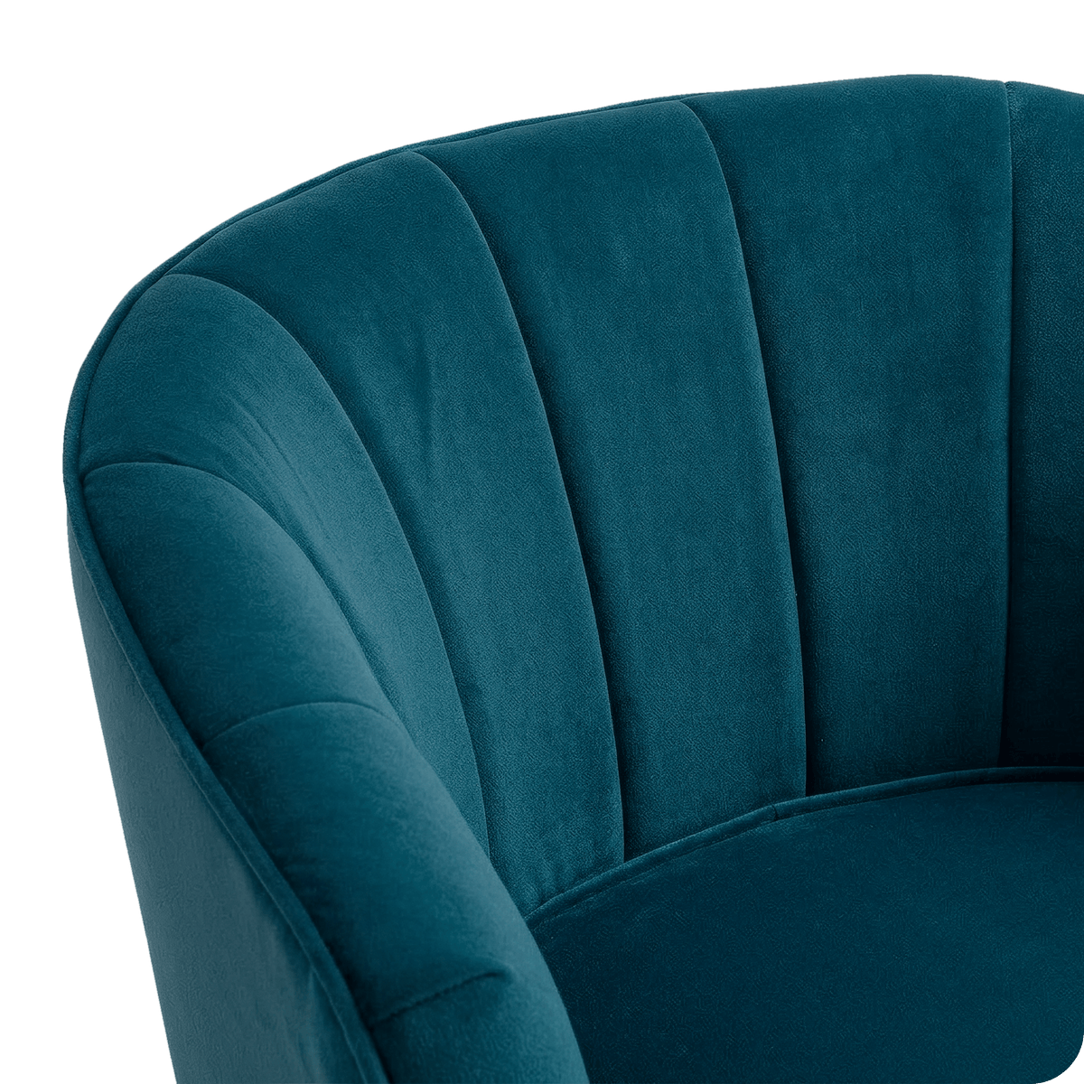 Channel-seamed teal velvet back of the barrel chair (close-up detail)