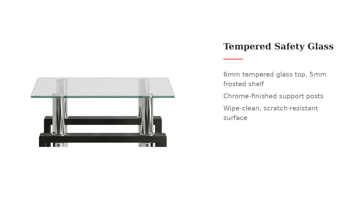 Square tempered glass tea table, tempered glass feature callout