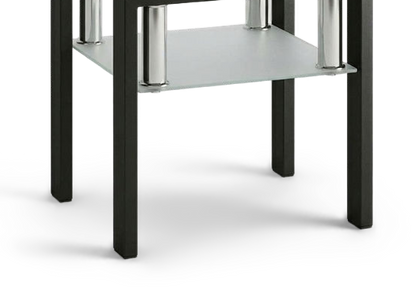 Square tempered glass tea table, frosted shelf and leg close-up