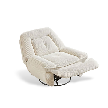 360-degree swivel upholstered sofa recliner in textured corduroy fabric; a versatile and ergonomic lounging chair for modern living rooms.