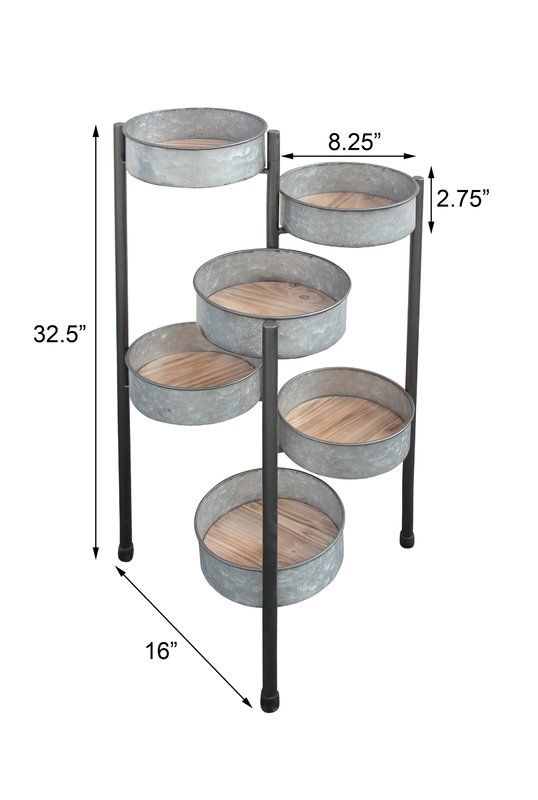 tiered plant stand with dimensions labeled on a white background