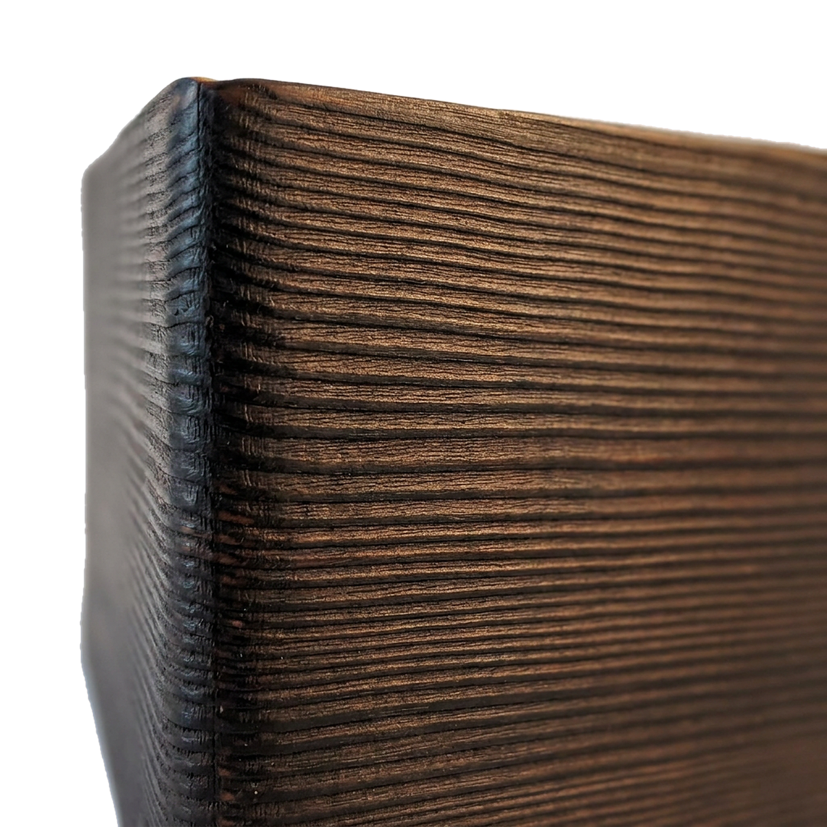 Torched raised grain on the brushed brown triangle wall planter (close-up detail)