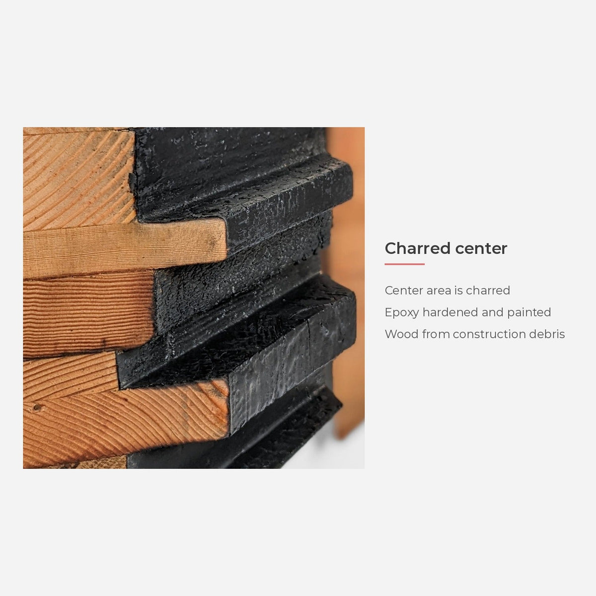 Charred centre panel detail (feature callout)
