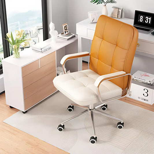 tufted PU leather swivel desk chair with chrome base, ergonomic tilt function