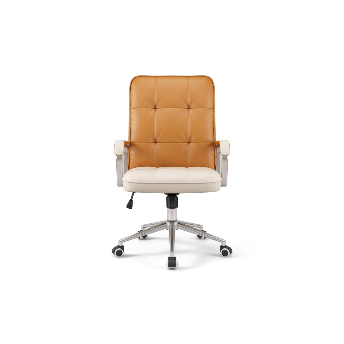 tufted PU leather swivel desk chair with chrome base, ergonomic tilt function