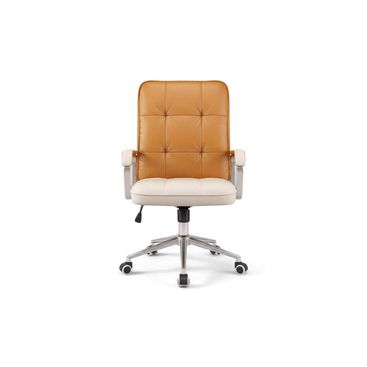 tufted PU leather swivel desk chair with chrome base, ergonomic tilt function