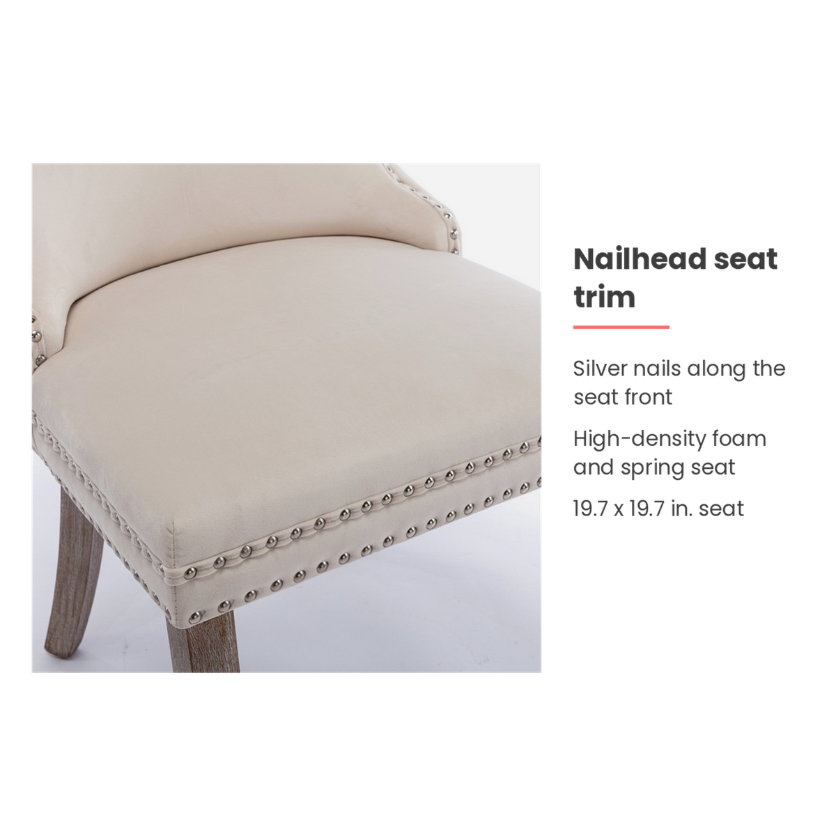 Nailhead seat trim feature card for the wingback dining chair (feature callout)