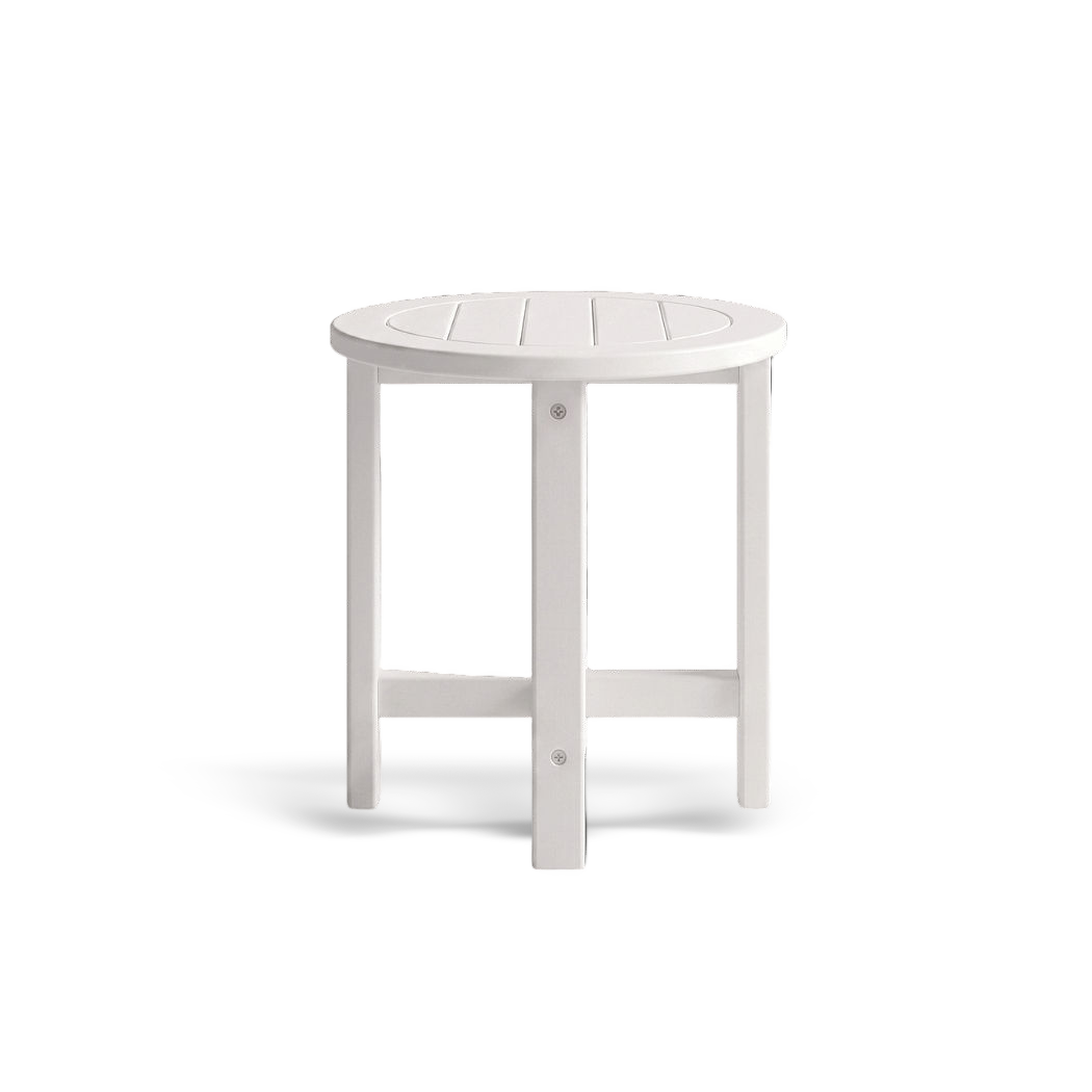 Detailed view of the 15.94-inch round HDPE tabletop on a #f3f3f3 studio background.