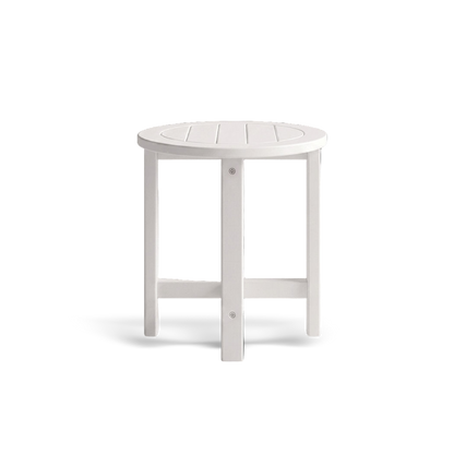 Detailed view of the 15.94-inch round HDPE tabletop on a #f3f3f3 studio background.